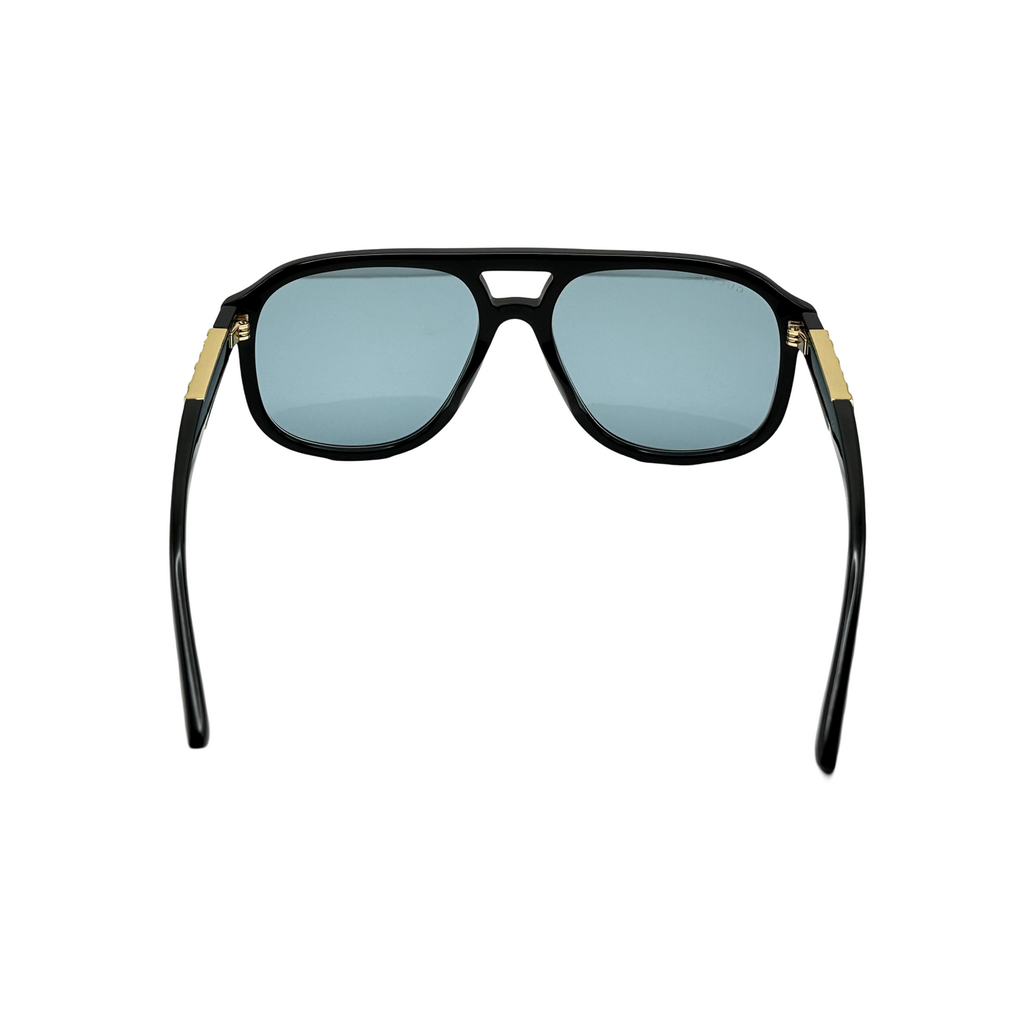 Gucci Luxury Aviator Pilot Sunglasses Black with Gold Emblem Blue Lens GG1188s