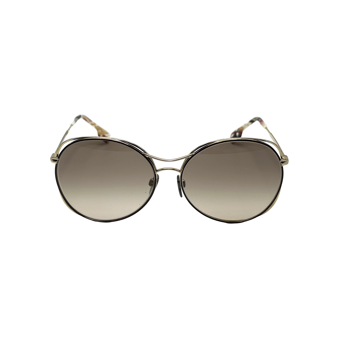 Burberry Designer Round Aviator Sunglasses Gold / Gradient Brown Lens BE3105