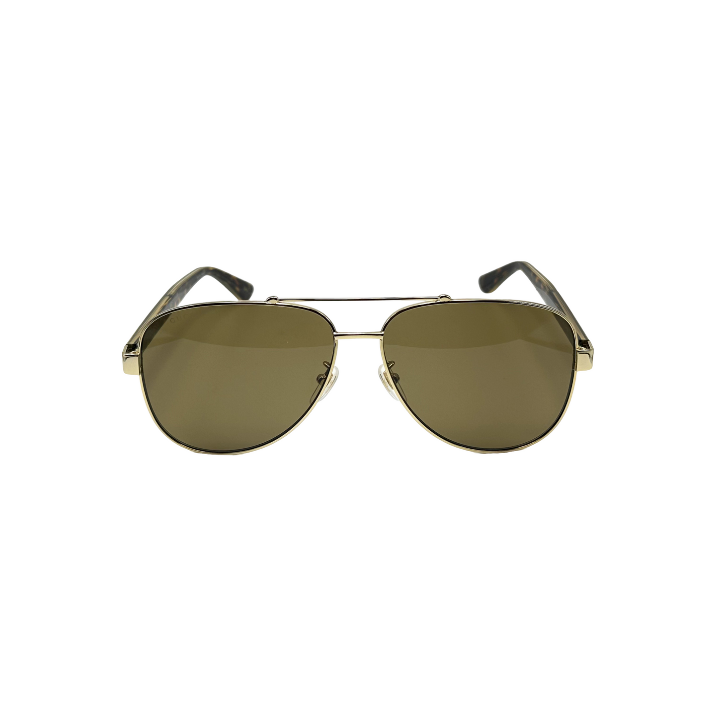 Gucci Designer Aviator Sunglasses Gold with Tortoise Arms / Green Lens GG0528S