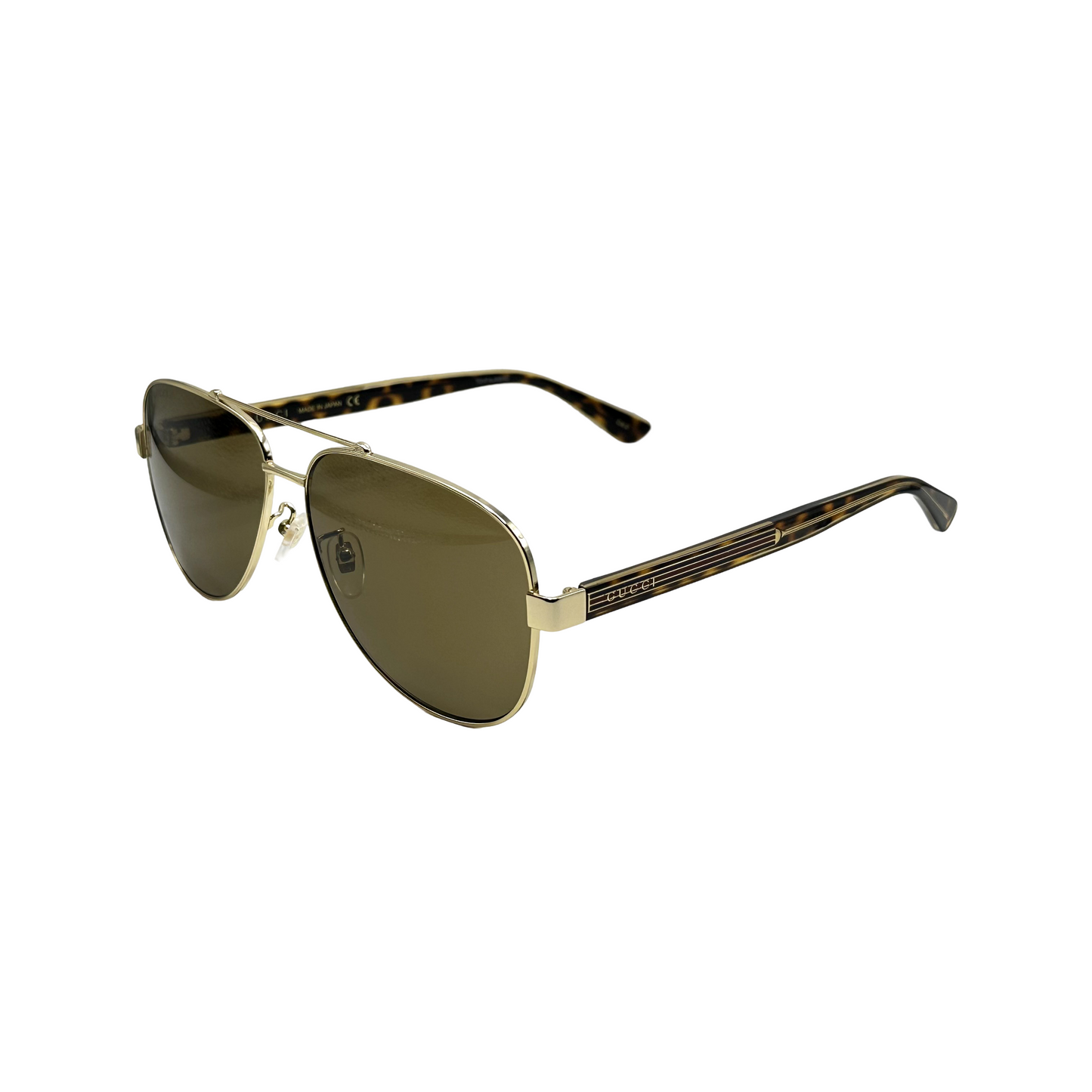 Gucci Designer Aviator Sunglasses Gold with Tortoise Arms / Green Lens GG0528S