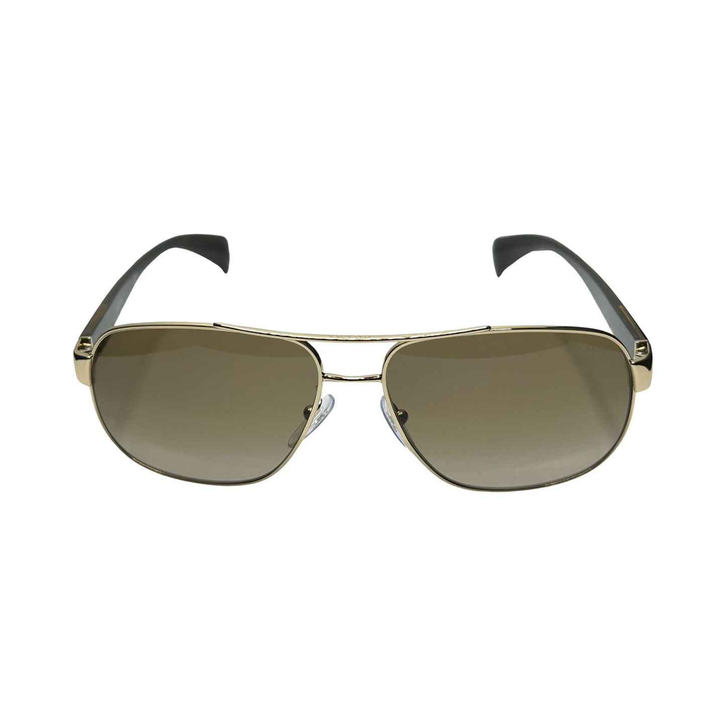 Prada Designer Aviator Sunglasses Gold Frame Tortoise Arm Brown Lens 52PS