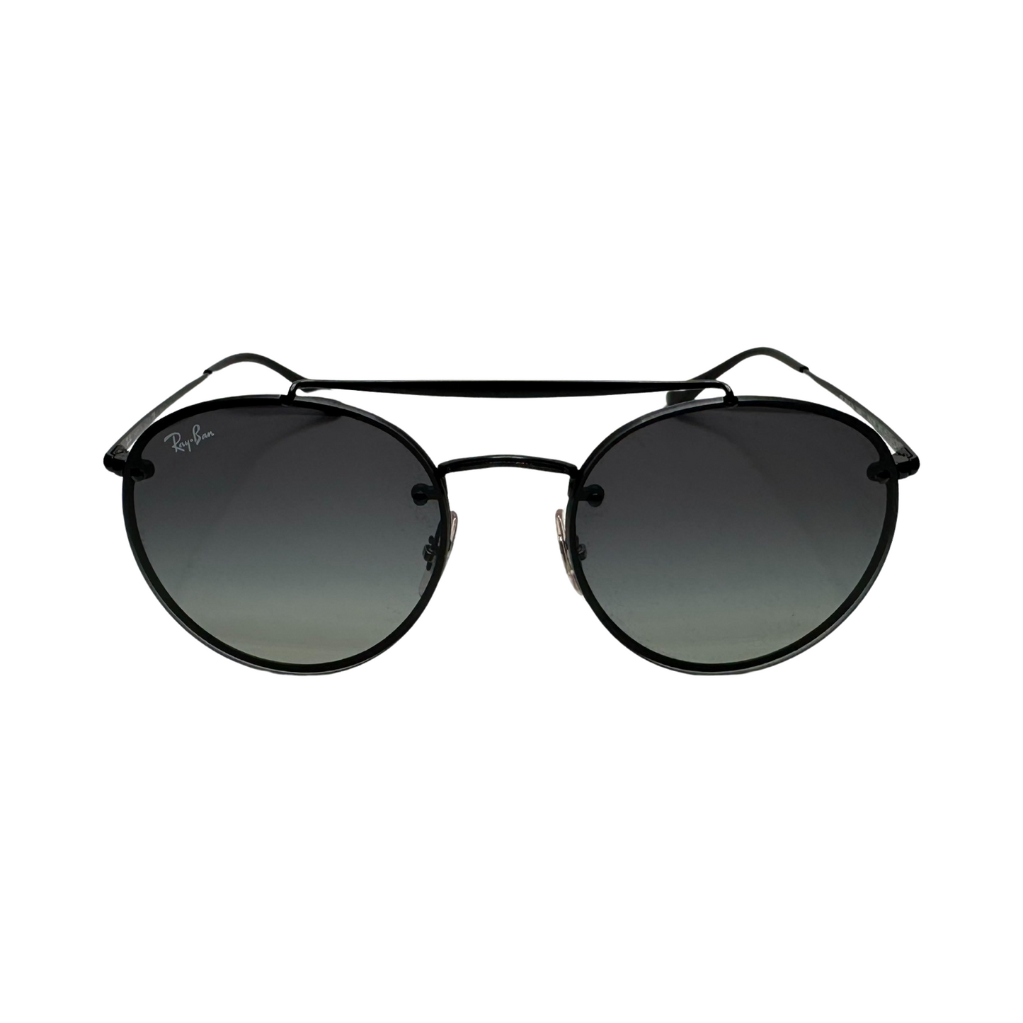 Ray-Ban Designer Blaze Round Sunglasses Gradient Grey Lens Black Frame RB3614