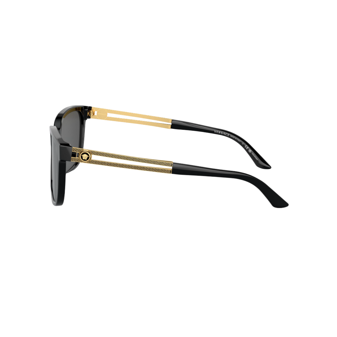 Versace Designer Sunglasses Square Black Frame Gold Metal Arm Grey Lens VE4307