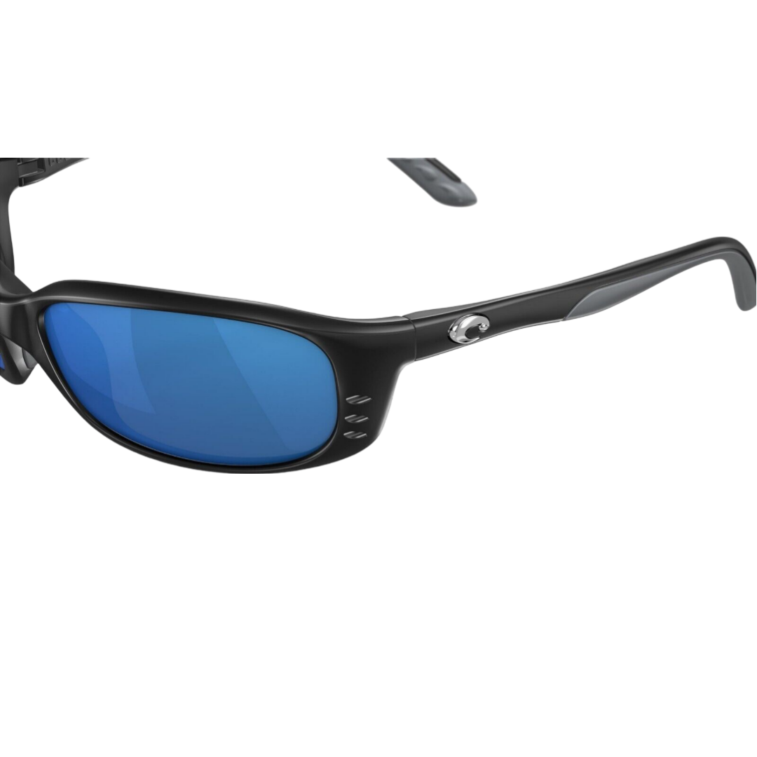 Costa Wrap Around Brine Sunglasses Black Frame Blue Polarized Mirror 580P Lens