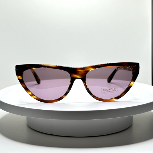 Tom Ford Designer Cat Eye Sunglasses Tortoise Shell Gradient Lens Amber02 FT0990