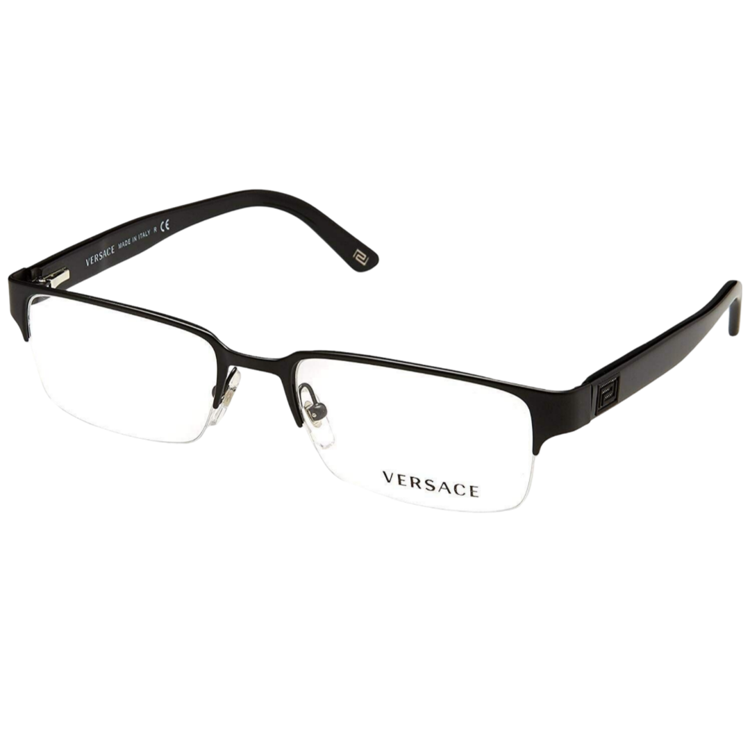 Versace Designer Eyewear Rectangle Eyeglasses Matte Black Clear Demo Lens VE1184