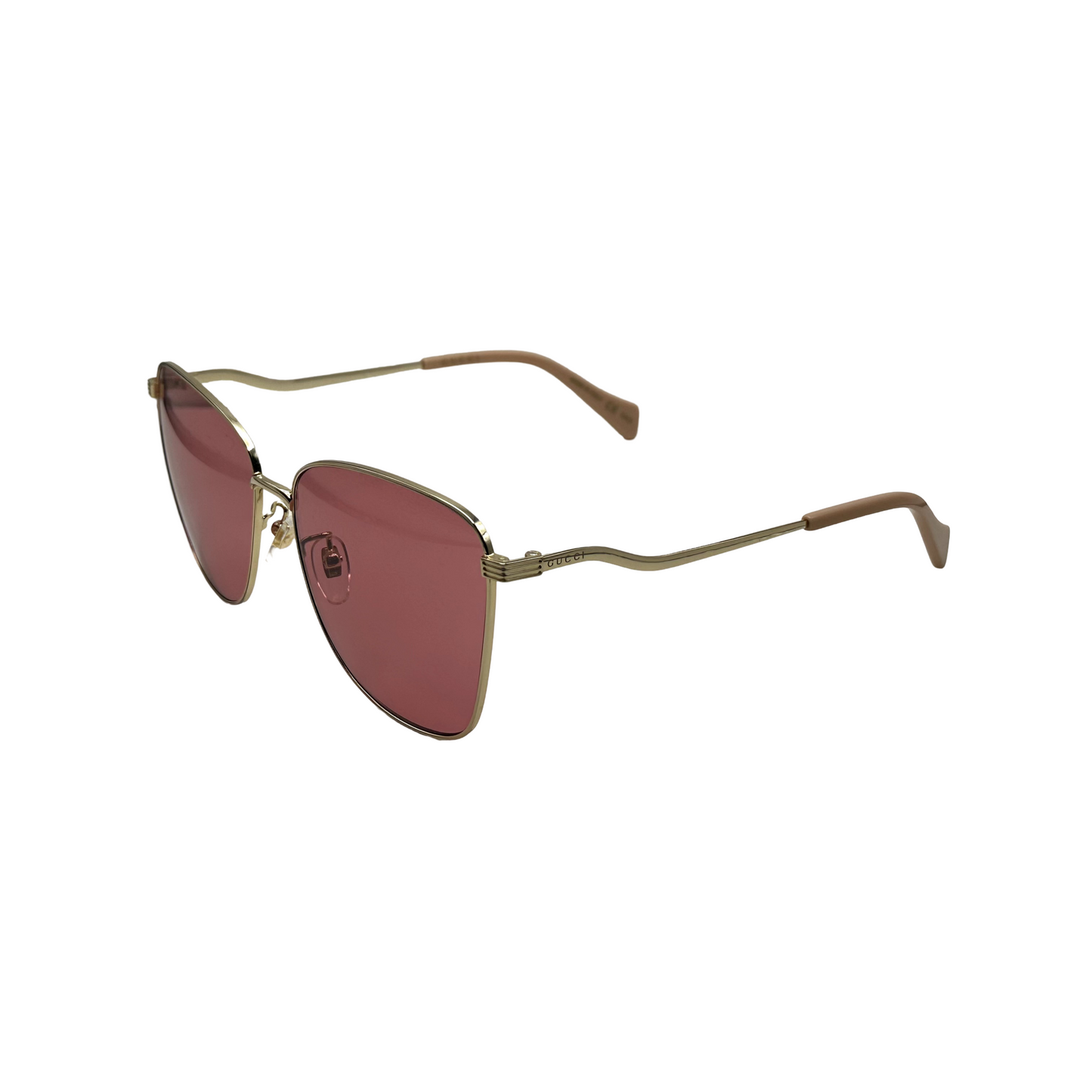 Gucci Designer Square Aviator Sunglasses Gold Frame Soft Pink Lens GG0970s