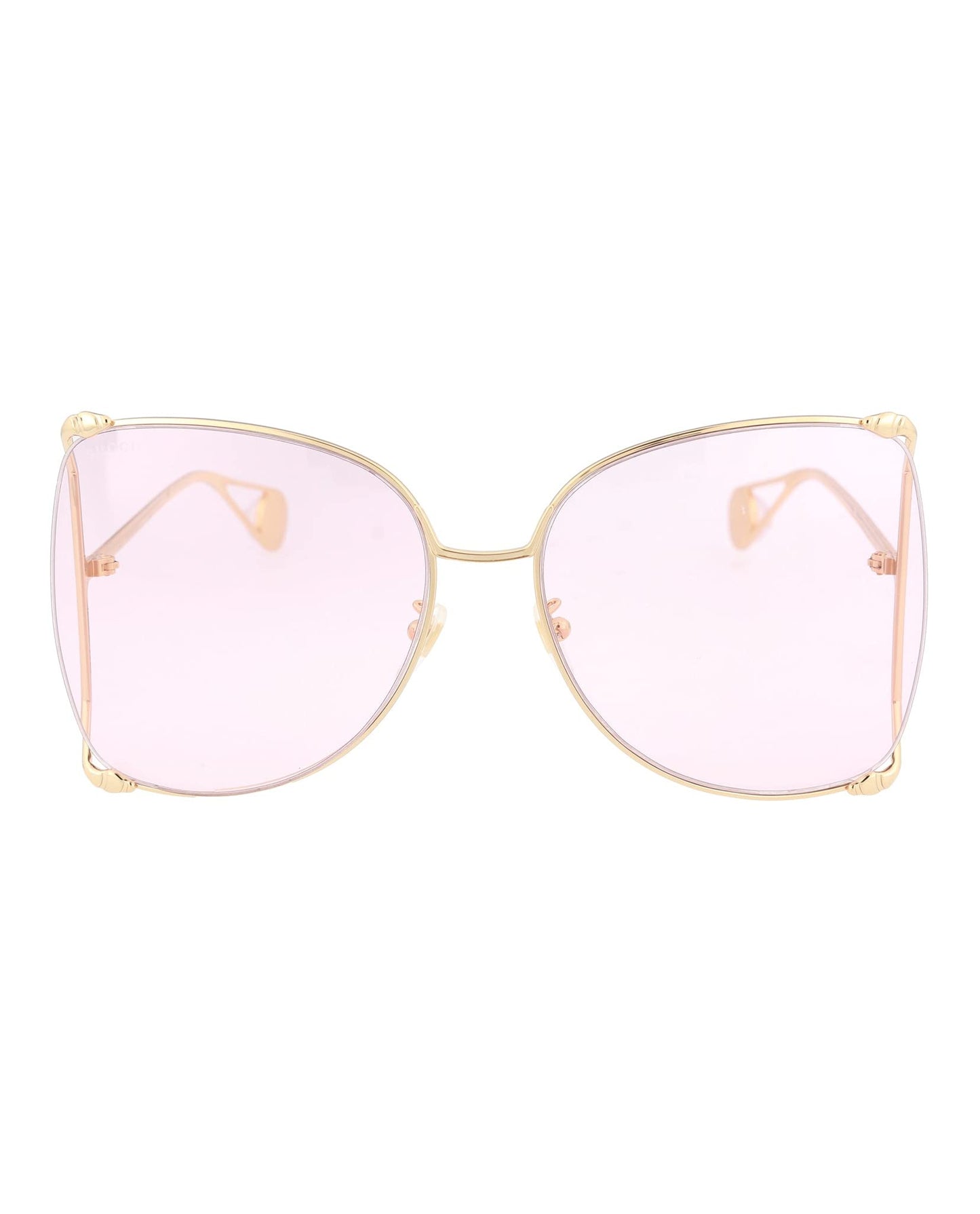 Gucci Luxury Sunglasses  Oversized Butterfly Gold Frame Pink Lens GG0252S