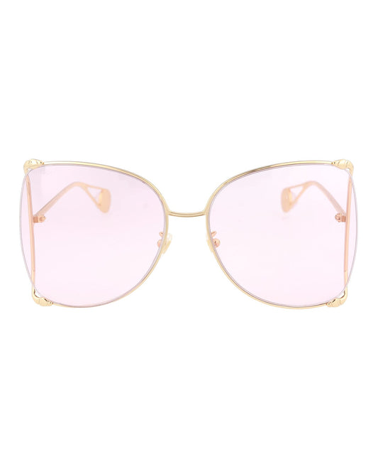 Gucci Luxury Sunglasses  Oversized Butterfly Gold Frame Pink Lens GG0252S