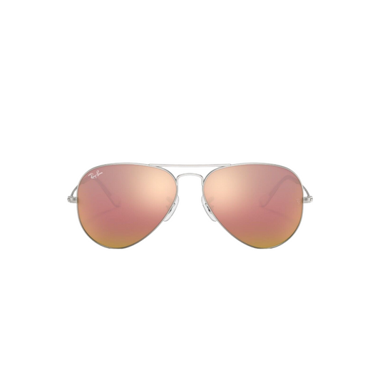 Ray-Ban Aviator Sunglasses Matte Silver Frame with Mirrored Copper Lens RB3025