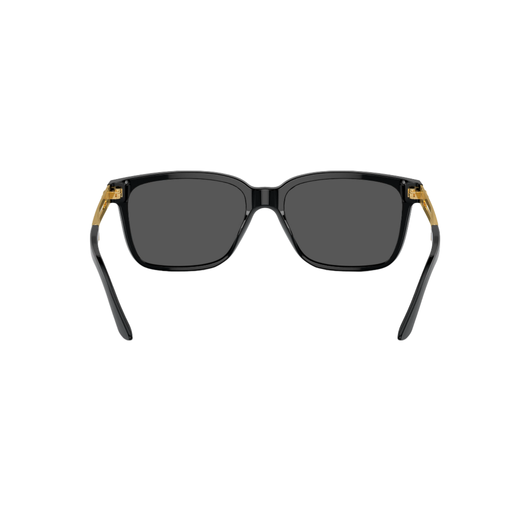 Versace Designer Sunglasses Square Black Frame Gold Metal Arm Grey Lens VE4307