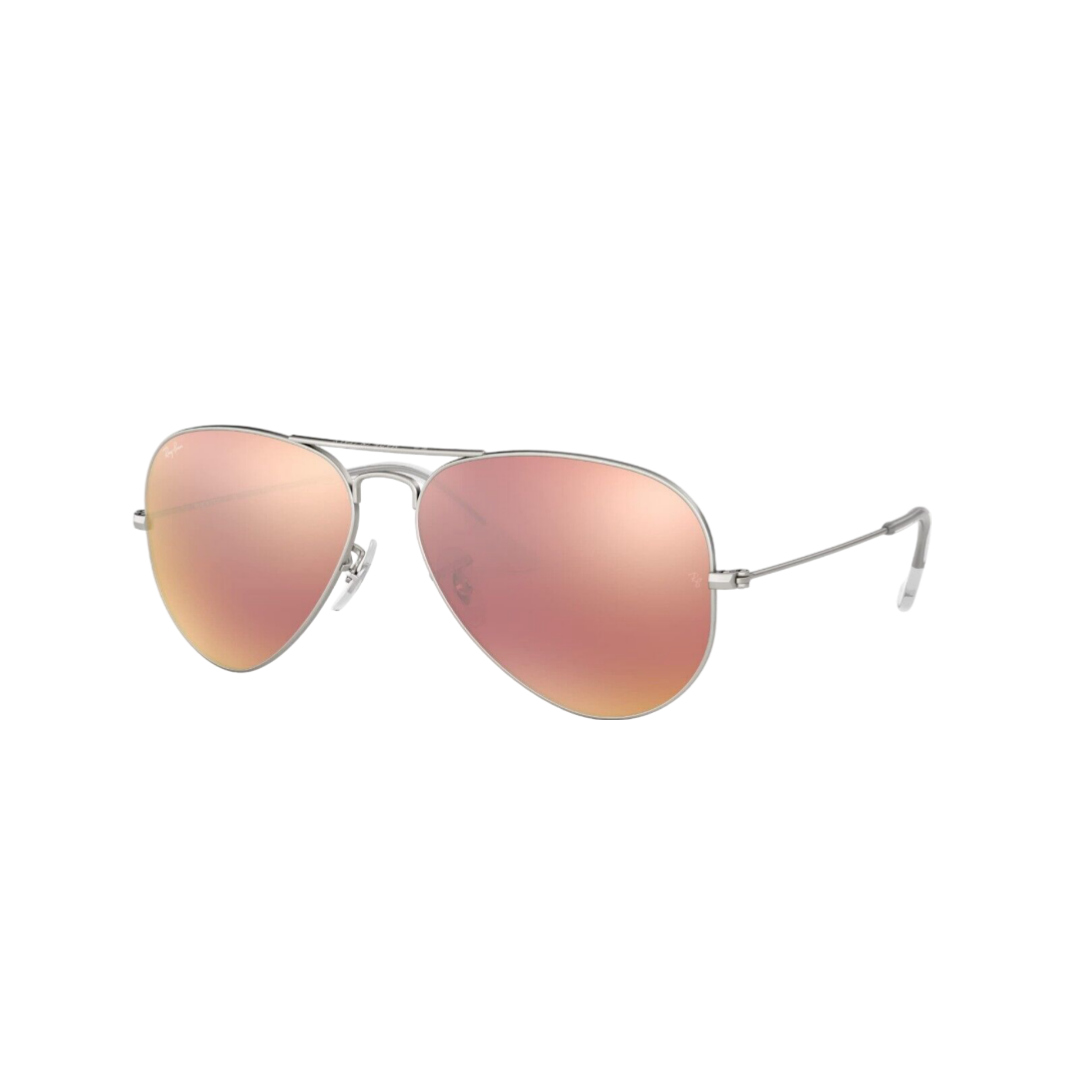 Ray-Ban Aviator Sunglasses Matte Silver Frame with Mirrored Copper Lens RB3025