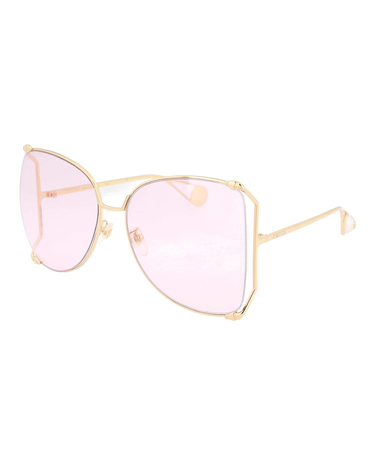 Gucci Luxury Sunglasses  Oversized Butterfly Gold Frame Pink Lens GG0252S