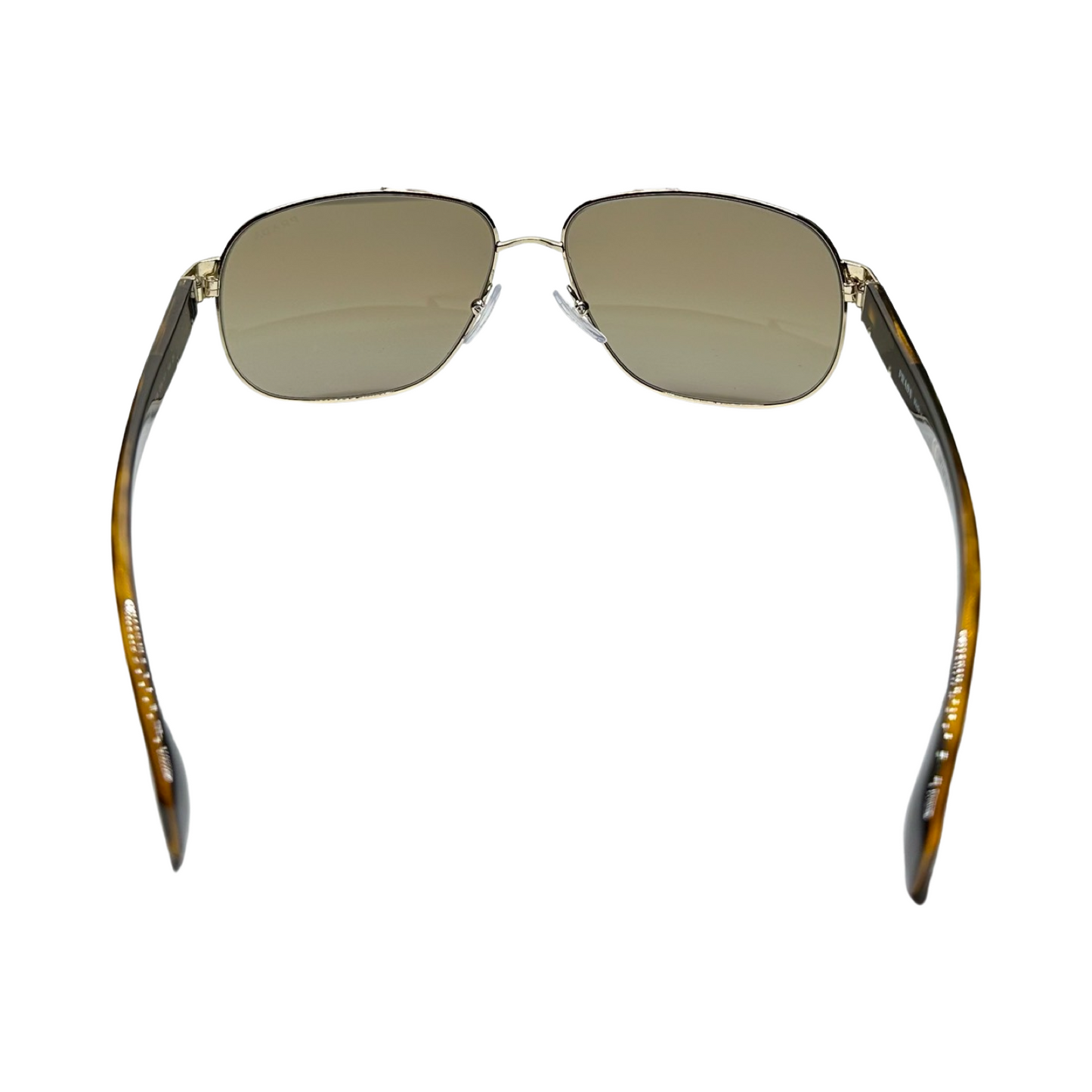 Prada Designer Aviator Sunglasses Gold Frame Tortoise Arm Brown Lens 52PS