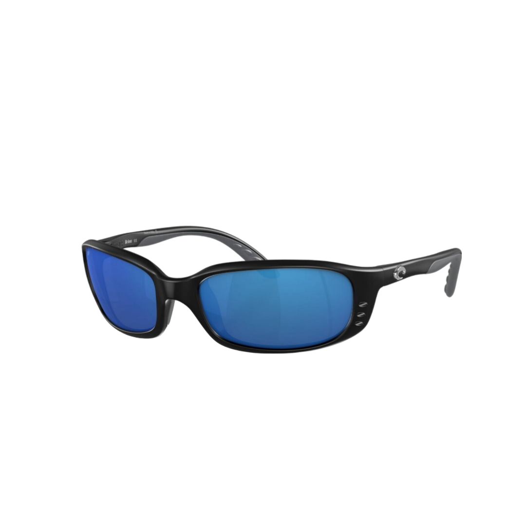 Costa Wrap Around Brine Sunglasses Black Frame Blue Polarized Mirror 580P Lens