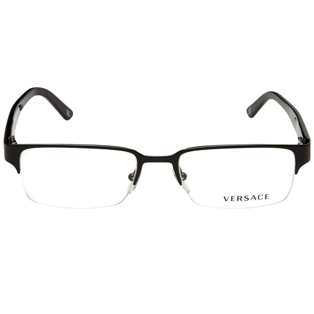 Versace Designer Eyewear Rectangle Eyeglasses Matte Black Clear Demo Lens VE1184