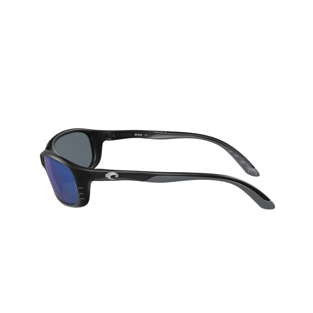 Costa Wrap Around Brine Sunglasses Black Frame Blue Polarized Mirror 580P Lens