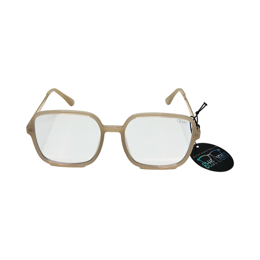 Quay Blue Light Blocking Eyeglasses 9 to 5 Clear Lens Tan Frame Gold Arm